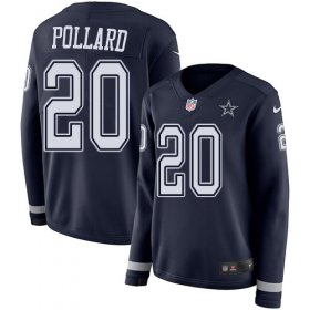 Wholesale Cheap Nike Cowboys #20 Tony Pollard Navy Blue Team Color Women\'s Stitched NFL Limited Therma Long Sleeve Jersey