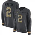 Wholesale Cheap Nike Saints #2 Jameis Winston Anthracite Salute to Service Women's Stitched NFL Limited Therma Long Sleeve Jersey