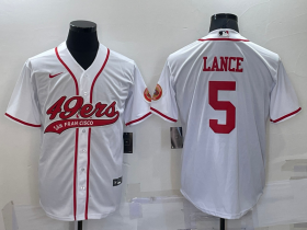 Wholesale Men\'s San Francisco 49ers #5 Trey Lance White Stitched Cool Base Nike Baseball Jersey