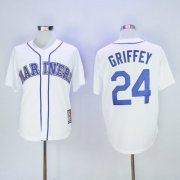 Wholesale Cheap Mariners #24 Ken Griffey White Cooperstown 2016 Hall Of Fame Patch Stitched MLB Jersey