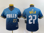 Cheap Women's Philadelphia Phillies #27 Aaron Nola Blue 2024 City Connect Limited Stitched Jerseys