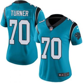 Wholesale Cheap Nike Panthers #70 Trai Turner Blue Women\'s Stitched NFL Limited Rush Jersey