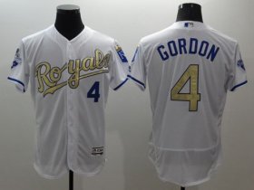 Wholesale Cheap Royals #4 Alex Gordon White 2015 World Series Champions Gold Program FlexBase Authentic Stitched MLB Jersey