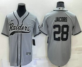 Wholesale Men\'s Las Vegas Raiders #28 Josh Jacobs Grey Stitched MLB Cool Base Nike Baseball Jersey
