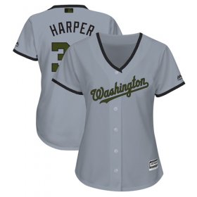 Wholesale Cheap Nationals #34 Bryce Harper Grey 2018 Memorial Day Cool Base Women\'s Stitched MLB Jersey
