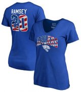 Wholesale Cheap Women's Jacksonville Jaguars #20 Jalen Ramsey NFL Pro Line by Fanatics Branded Banner Wave Name & Number T-Shirt Royal