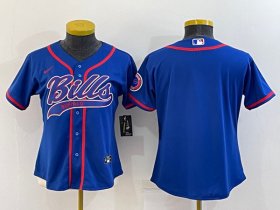 Wholesale Cheap Women\'s Buffalo Bills Blank Royal With Patch Cool Base Stitched Baseball Jersey(Run Small)