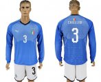 Wholesale Cheap Italy #3 Chiellini Blue Home Long Sleeves Soccer Country Jersey