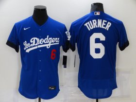 Wholesale Cheap Men\'s Los Angeles Dodgers #6 Trea Turner Blue 2021 City Connect Flex Base Stitched Jersey