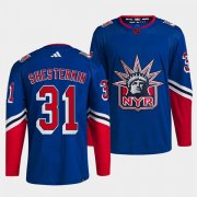 Wholesale Cheap Men's New York Rangers #31 Igor Shesterkin Blue 2022 Reverse Retro Stitched Jersey