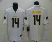 Wholesale Cheap Men's Seattle Seahawks #14 D.K. Metcalf White 100th Season Golden Edition Jersey