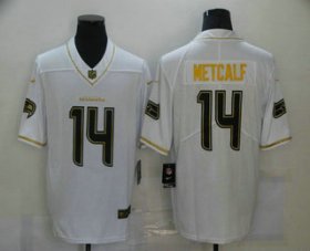 Wholesale Cheap Men\'s Seattle Seahawks #14 D.K. Metcalf White 100th Season Golden Edition Jersey