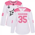 Cheap Adidas Stars #35 Anton Khudobin White/Pink Authentic Fashion Women's 2020 Stanley Cup Final Stitched NHL Jersey
