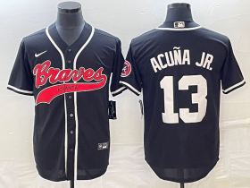 Wholesale Cheap Men\'s Atlanta Braves #13 Ronald Acuna Jr Black Cool Base Stitched Baseball Jersey
