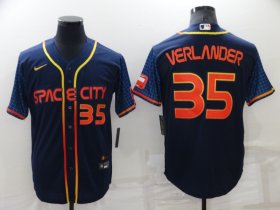 Wholesale Cheap Men\'s Houston Astros #35 Justin Verlander Number 2022 Navy Blue City Connect Cool Base Stitched Jersey