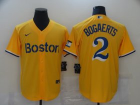 Wholesale Cheap Men\'s Boston Red Sox #2 Xander Bogaerts Gold No Name 2021 City Connect Stitched MLB Cool Base Nike Jersey