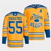 Wholesale Cheap Men's St. Louis Blues #55 Colton Parayko Yellow 2022-23 Reverse Retro Stitched Jersey