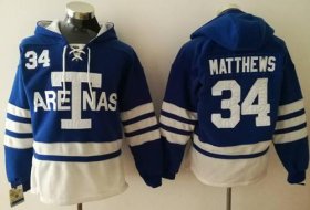 Wholesale Cheap Maple Leafs #34 Auston Matthews Blue Sawyer Hooded Sweatshirt 1918 Arenas Throwback Stitched NHL Jersey