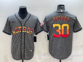 Wholesale Cheap Men\'s Houston Astros #30 Kyle Tucker Grey With Patch Cool Base Stitched Baseball Jersey