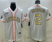 Wholesale Cheap Men's Houston Astros #2 Alex Bregman White Gold 2022 World Series Champions Stitched Cool Base Nike Jersey
