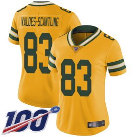 Wholesale Cheap Nike Packers #83 Marquez Valdes-Scantling Yellow Women\'s Stitched NFL Limited Rush 100th Season Jersey