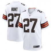 Men's Cleveland Browns #27 Kareem Hunt White Stitched Game Jersey