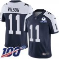 Wholesale Cheap Nike Cowboys #11 Cedrick Wilson Navy Blue Thanksgiving Men's Stitched With Established In 1960 Patch NFL 100th Season Vapor Untouchable Limited Throwback Jersey