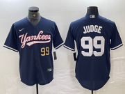 Cheap Men's New York Yankees #99 Aaron Judge Number Navy Cool Base Stitched Baseball Jersey