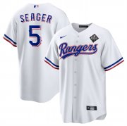 Men's Texas Rangers #5 Corey Seager White 2023 World Series Stitched Baseball Jersey