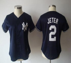 Wholesale Cheap Yankees #2 Derek Jeter Navy Blue Women\'s Fashion Stitched MLB Jersey