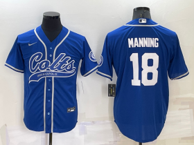 Wholesale Men\'s Indianapolis Colts #18 Peyton Manning Blue Stitched MLB Cool Base Nike Baseball Jersey