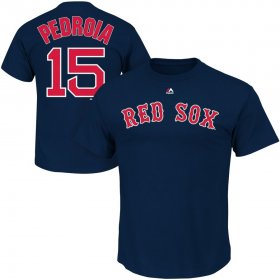 Wholesale Cheap Boston Red Sox #15 Dustin Pedroia Majestic Official Name and Number T-Shirt Navy