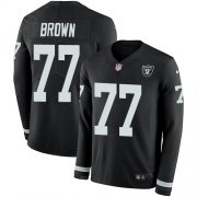 Wholesale Cheap Nike Raiders #77 Trent Brown Black Team Color Men's Stitched NFL Limited Therma Long Sleeve Jersey