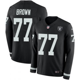 Wholesale Cheap Nike Raiders #77 Trent Brown Black Team Color Men\'s Stitched NFL Limited Therma Long Sleeve Jersey