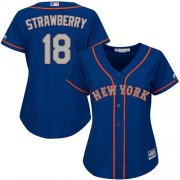Wholesale Cheap Mets #18 Darryl Strawberry Blue(Grey NO.) Alternate Women's Stitched MLB Jersey