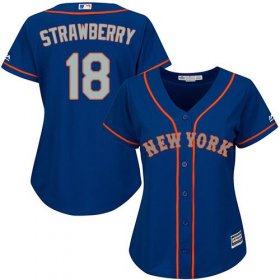 Wholesale Cheap Mets #18 Darryl Strawberry Blue(Grey NO.) Alternate Women\'s Stitched MLB Jersey