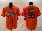Cheap Men's Cleveland Browns #95 Myles Garrett Orange With Patch Cool Base Stitched Baseball Jersey