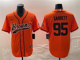 Cheap Men\'s Cleveland Browns #95 Myles Garrett Orange With Patch Cool Base Stitched Baseball Jersey