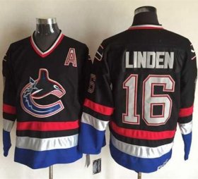 Wholesale Cheap Canucks #16 Trevor Linden Black/Blue CCM Throwback Stitched NHL Jersey