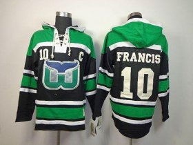 Wholesale Cheap Whalers #10 Ron Francis Green/Black Sawyer Hooded Sweatshirt Embroidered NHL Jersey