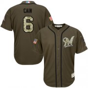 Wholesale Cheap Brewers #6 Lorenzo Cain Green Salute to Service Stitched MLB Jersey