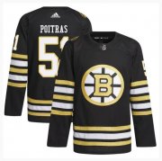 Cheap Men's Boston Bruins #51 Matthew Poitras Black 100th Anniversary Stitched Jersey