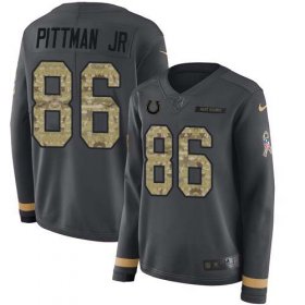 Wholesale Cheap Nike Colts #86 Michael Pittman Jr. Anthracite Salute to Service Women\'s Stitched NFL Limited Therma Long Sleeve Jersey
