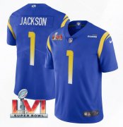 Wholesale Cheap Men's Los Angeles Rams #1 DeSean Jackson 2022 Royal Super Bowl LVI Vapor Limited Stitched Jersey