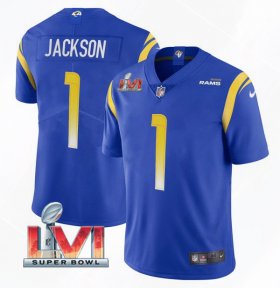 Wholesale Cheap Men\'s Los Angeles Rams #1 DeSean Jackson 2022 Royal Super Bowl LVI Vapor Limited Stitched Jersey