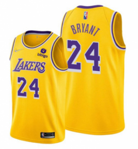 Wholesale Cheap Men\'s Yellow Los Angeles Lakers #24 Kobe Bryant bibigo Stitched Basketball Jersey