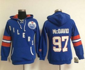 Wholesale Cheap Edmonton Oilers #97 Connor McDavid Light Blue Women\'s Old Time Heidi NHL Hoodie