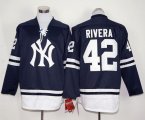 Wholesale Cheap Yankees #42 Mariano Rivera Navy Blue Long Sleeve Stitched MLB Jersey