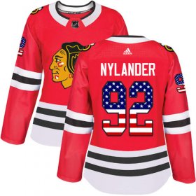Wholesale Cheap Adidas Blackhawks #92 Alexander Nylander Red Home Authentic USA Flag Women\'s Stitched NHL Jersey