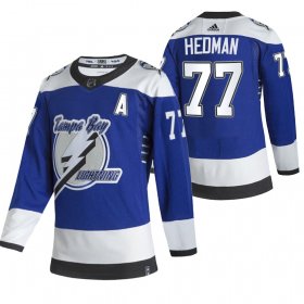 Wholesale Cheap Tampa Bay Lightning #77 Victor Hedman Blue Men\'s Adidas 2020-21 Reverse Retro Alternate NHL Jersey